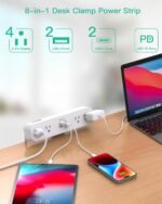 Mifaso PD30W Desk Clamp Power Strip, Surge Protector, Fast Charging Station | 4 Outlets, 4 USB (2 USB C), 5FT Extension Cord, Desk Organizer Gaming Accessories Office Essentials, Fits 1.96" Tabletop Edge - Image 4