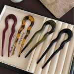 4Pcs French Large Hair Pins for Women - U Shaped Large Hairpins for Updos Bun - Hair Forks Accessories for Wedding Prom Fitness - Green | Black | Brown | Leopard Print Pin - Image 4