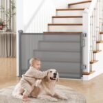 Retractable Baby Gate for Stairs & Doorways, Dog Gate Indoor Outdoor | Extends to 55" Wide 34" Tall Mesh Child Gate for Hallways, Deck, Porch, Pet Toddler Safety Essentials, Easy Install, Grey - Image 2