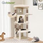 Globlazer Corner Stable Cat Tree Tower with Scratching Post, C51, Beige | 51in Space-Saving Multi-Level Cat Condo for Indoor Cats with Hammock, Large Top Perch for Large Cats, Cozy Cat Cave - Image 9