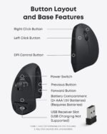 Anker 2.4G Wireless Ergonomic Mouse, Right Hand Vertical Mouse USB Receiver | Multi-Device Connectivity, 800/1200/1600 DPI, Wireless Mouse for Laptop, Desktop, PC, 5 Buttons, Black (Batteries Required) - Image 6