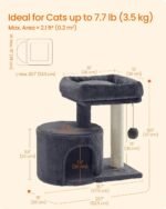 Feandrea Cat Tree, Small Cat Tower with Sisal Scratching Post, Plush Condo with Padded Perch, for Small Spaces, Kittens, Smoky Gray UPCT50G - Image 6