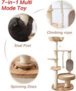 49.6in Solid Wood Cat Tree for Large Cat, Modern Tall Cat Tower | Multi-Level Cat Condo, Cute Aesthetic Design, with Scratching Post, with Hand-Woven Cat Bed, for Indoor Cats, Easy to Clean - Image 5