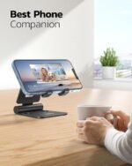 Nulaxy 2 Pack Aluminum Dual Folding Cell Phone Stand for Desk, Black&Silver | Height Angle Adjustable, Portable Phone Holder Fits 18mm Thick Case, Anti-Slip Base, Smartphone Desktop Essential Accessory - Image 7