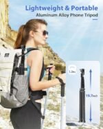 EMART 62’’ Cell Phone Tripod Stand with Remote for iPhone and Android | Compact lightweight design easy to carry for travel & outdoor use，works great for live streaming, vlogging, filming - Image 5