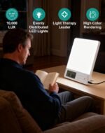 Light Therapy Lamp 10000 Lux Brightness-UV Free,Blue Lighting Improve Sleep Quality,Whit Lighting Imitation of Sunlight,Display,4 Periods Timer Function,5 Levels Brightness Adjustment, 1-Pack - Image 7