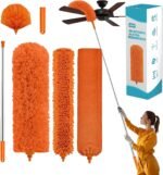 Cobweb Duster with Extension Pole,Cleaner Outdoor 110" Telescoping Extended Sspider Brush, Dusting Kit,Long Handle Reach for High Ceilings and Fans,Microfiber Webster Remover Tools Feather Dusters - Image 2