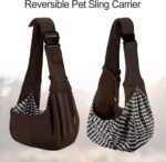 Reversible Dog Cat Sling Carrier, Small Dog Carrier, Adjustable Dog Sling, Hands Free Cross Body Carrier with Collar Hook for Dog/Cat/Bunny up to 11lb (Brown) - Image 6