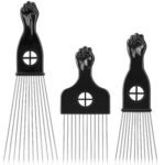 3 Pack Afro Hair Picks for Men and Women, Cpoxixt Metal Afro Comb Picks for Natural Curly Hair Styling Fist Design(Black) - Image 2