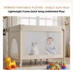 Portable Baby Playard& Playpen with Mattress, Travel Crib, Khaki | Baby Safe Folding Travel Bed w/ Mattress, Carry Bag,Breathable Mesh | Compact Lightweight Baby Bed for Babies & Toddlers - Image 3