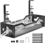 Under Desk Cable Management Tray No Drill, Metal Mesh Cable Management Under Desk with Clamp Mount, 2 Hole Cable Tray with Wire Management and Cord Organizer for Home Office Standing Desk - Image 2