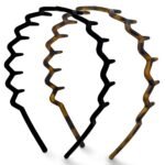 Kitsch Zig Zag Headbands for Women - Black and Tortoise, 2 pcs | Fashion Accessories for Slicked Back Styles | Comfortable Wavy Headbands | Comb Headband with Teeth - Image 2