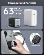128W USB C Wall Charger,GaN III 3-Port Fast Charging Station,PD QC Foldable Charger Block Portable 65W Laptop Adapter for MacBook Pro/Air,iPad Pro,Galaxy S23,Dell XPS 13,iPhone 17/16/Pro etc - Image 6