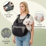 Dog Sling Carrier for Small Dogs with Thicken Bottom Support 10-18 lbs | Adjustable, Hands Free, Breathable Mesh, Comfortable, Lightweight, Vet Visits, Anxiety, Travel, Hiking, Safety Clip, Black - Image 5