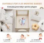 Portable Baby Playard& Playpen with Mattress, Travel Crib, Khaki | Baby Safe Folding Travel Bed w/ Mattress, Carry Bag,Breathable Mesh | Compact Lightweight Baby Bed for Babies & Toddlers - Image 4