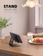 Lamicall Aluminum Cell Phone Stand, Adjustable Desk Phone Holder for iPhone | Adjustable Viewing Angle, Stable Anti-Slip Base, Case Friendly for iPhone 17 16 15 14 Pro Max, Office Desk Essential, Black - Image 3