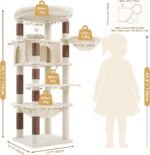 Heybly 53.1" Corner Cat Tree for Large Cats – Interactive Play HCT029MJ | Sturdy Cat Tower with Cozy Cat Condo, Fan-Shaped Top Perch, Basket, Hammock & Solid Base, Beige - Image 7