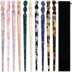 10 Pieces Acetate Hair Sticks Leopard Print Hair Pins, Tortoise Shell Hairpin Vintage Hair Chopsticks Retro Hairpins Disk, Hair Accessories for Women Girls (Classic) - Image 2