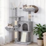 Hey-brother Cat Tree Tower with Removable Toys, Scratching Posts, MPJ008SW | 41.3 Inches Plush Cozy Condo with Platform, Hammock, Sisal Scratch Board and Ball for Indoor Cats, Light Gray - Image 2