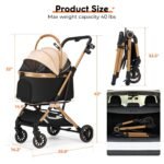 Dog Stroller for Small and Medium Dogs, 40lbs Capacity Pet Stroller with Detachable Carrier, One-Hand Fold, Breathable Mesh & Sun/Rain Canopy, Khaki - Image 3