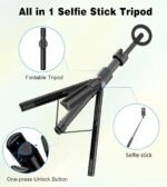 TONEOF 68" Magnetic Aluminum Phone Tripod Selfie Stick for iPhone & Android | Rechargeable Remote,360° Rotatable Foldable Cell Phone Stand Holder with Metal Ring,Travel Tripod for Magsafe (Black) - Image 9