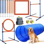 Dog Agility Training Equipment, 60-piece Dog Obstacle Course Training Starter Kit Pet Outdoor Game with Tunnel, Agility Hurdle, Weave Poles, Jump Ring, Pause Box, Toy Balls and Storage Bag | Training Starter Set: 8 Weave Poles, Adjustable Hurdle, Jump Ring, Tunnel, Pause Box, Balls, Whistle, Pouch and 2 Carry Bags - Image 2
