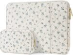 MOSISO 13-13.3 inch Laptop Case, 13.3 inch Puffy Laptop Sleeve | Compatible with MacBook Neo/Air13.6/Pro13/Pro14, HP Dell ASUS Lenovo, Square Quilted Floral Vertical Bag&Small Case, Blue - Image 2