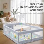 XVISHX Baby Playpen 50 x 50 Inch Play Pen Playards, Playpen for Babies and Toddlers, Baby Playard for Indoor & Outdoor Active Center Game Fence, with Skin-Friendly Fabric and Soft Breathable Mesh Grey - Image 3