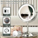 11.8" Extra Large 17" Tall Lighted Makeup Mirror, 1X/5X/10X 3-Sided Magnifying Mirror with 96 LEDs, 3 Color Dimmable Lights, 360° Swivel Dual Power Vanity Mirror, Nickel Finish Luxury Gift Box - Image 6