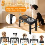 COMESOON Elevated Dog Bowls, 5 Adjustable Heights (3.9"-13.4") Raised Dogs Food Bowl Stand for Medium Large Sized Dogs, Non-Slip Foldable Travel Pet Feeder Black with Stainless Steel Bowls - Image 3