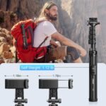 Fugetek 62" Professional Cell Phone Tripod, Ultra Stable 4 Leg Design, Bluetooth Remote, 100% All Aluminum Stick & Legs, Portable All in One, 360° Phone Mount with 2 Cold Shoe Slots, Non Skid Feet - Image 8