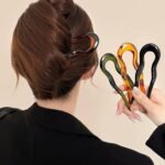 4Pcs French Large Hair Pins for Women - U Shaped Large Hairpins for Updos Bun - Hair Forks Accessories for Wedding Prom Fitness - Green | Black | Brown | Leopard Print Pin - Image 5