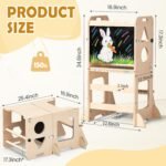 4-in-1 Toddler Standing Tower Anti-Tip, Toddler Kitchen Step Stool with Blackboard, Foldable Wooden Kitchen Stool Helper for Kids, 1-3 Year Old Boy Girl Gifts - Image 7