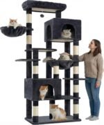Heybly Cat Tree, 76-Inch Tall Heavy Duty Cat Tower for Big Cats HCT039G | Multi-Level Large Cat Furniture with Extra Wide Baseboard, 2 Condos & 2 Hammocks, 10 Scratching Posts, Smoky Gray - Image 7