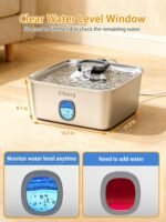 SIBAYS 4Gal/15L Large Dog Water Fountain, Stainless Steel Pet Fountain with Water Window & LED Light, Ultra Quiet Automatic Dog Water Bowl Dispenser for Large Dogs & Multi-pet, Easy to Clean FS76 - Image 7