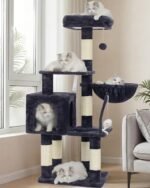 Heybly Cat Tree with Toy, 43.3 inch Cat Tower for Indoor Cats HCT004SG | Cat Condo with Durable Sisal Scratching Posts, Cat House with Padded Plush Perch, Cozy Hammock, Smoky Gray - Image 2