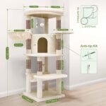 Globlazer Corner Stable Cat Tree Tower with Scratching Post, C51, Beige | 51in Space-Saving Multi-Level Cat Condo for Indoor Cats with Hammock, Large Top Perch for Large Cats, Cozy Cat Cave - Image 8