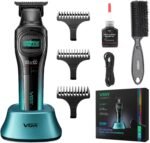 VGR 888T Hair Trimmer for Men, T-Blade, 8000RPM, DLC-Coated Blade, Green | Cordless detail trimming; LED display; built-in light; 2000mAh battery; USB charging base; 1/2/3mm combs - Image 2