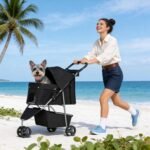 BestPet | 3-Wheel Pet Stroller | Dog and Cat Stroller | Breathable Mesh | Lightweight Travel Carrier | Waterproof & Foldable Design | Storage Basket | Black | for Daily Walks & Outdoor Use | Breathable Mesh | Lightweight, Waterproof Travel Carrier with Cup Holder & Storage Basket | for Daily Walks & Outdoor Use - Image 3