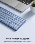 Samsers Full-Size Foldable Bluetooth Keyboard with Numeric Keypad - Blue | Number Pad, PU Leather Cover, 3-Device Switching, BT 5.1, Velvet Bag, USB-C charging, for PC tablet phone, for Travel Use - Image 7
