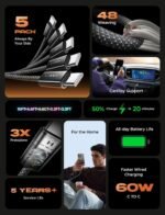 LISEN USB C to USB C Cable, 5-Pack [3.3/3.3/6.6/6.6/10FT] 60W Fast Charging | for iPhone 17/16/15 Series, iPad, Galaxy S26/S25/S24, 5 Pack Gifts for Home, Office, Bed, Car and Travel Charger Cord, Black - Image 3