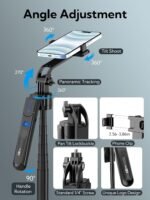 70.9" Auto Face Tracking Tripod 360° Rotation w/Light(UTK-02) | Phone Tripod for iPhone & Android,No App Needed,w/ Remote Control,Gesture Control,LED Light,1/4"Screw Mount,Video Recording - Image 9