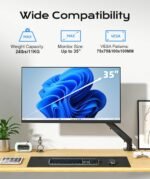 Pholiten Single Monitor Mount for up to 35" Screens | Fully Adjustable Gas Spring Arm, Holds up to 24lb, VESA 75/100mm, Black - Image 3