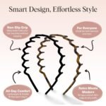 Kitsch Zig Zag Headbands for Women - Black and Tortoise, 2 pcs | Fashion Accessories for Slicked Back Styles | Comfortable Wavy Headbands | Comb Headband with Teeth - Image 4