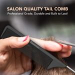 Professional 8.8 Inch Tail Comb - Black Carbon Fiber And Stainless Steel Pintail - Anti Static And Heat Resistant Teasing Lightweight Comb For All Hair Types - Image 3