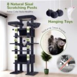 Globlazer Giant Tall Heavy Duty Cat Tower for Indoor Large Cats, F83B | XXL Multi-Level Large Cat Condo with 8 Scratching Posts, Hammock, 2 Cat Caves, 2 Platform, Dark Grey - Image 7