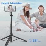 Selfie Stick Tripod for Phone with Remote Control & Holder, 63 Inch, Black | Extendable Selfie Stick Travel for iPhone, iPhone Tripod for Video Recording - Image 4