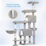 Hey-brother Cat Tree Tower with Stable Extended Base, 3 Platforms, MPJ038W | 70.9 Inches Multi-Level Sisal Scratching Posts, Wide Bed, 2 Cozy Condos, 2 Hammocks, Toy Balls for Indoor Cats, Light Gray - Image 10