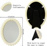 Oval Pearl and Crystal Decorative Makeup Mirror(white1) | Elegant White Faux Pearl Embellished Frame ，8“ L x 6.1” W - Image 4