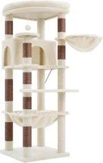 Heybly 53.1" Corner Cat Tree for Large Cats – Interactive Play HCT029MJ | Sturdy Cat Tower with Cozy Cat Condo, Fan-Shaped Top Perch, Basket, Hammock & Solid Base, Beige - Image 5